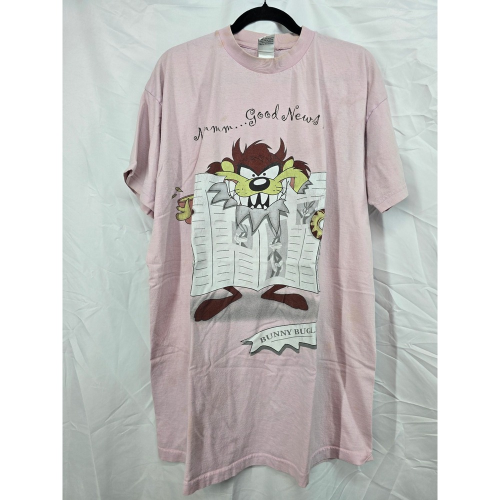 Vintage Looney Tunes Tazmanian Devil T Shirt Pink 90s Cartoon Graphic Nightshirt